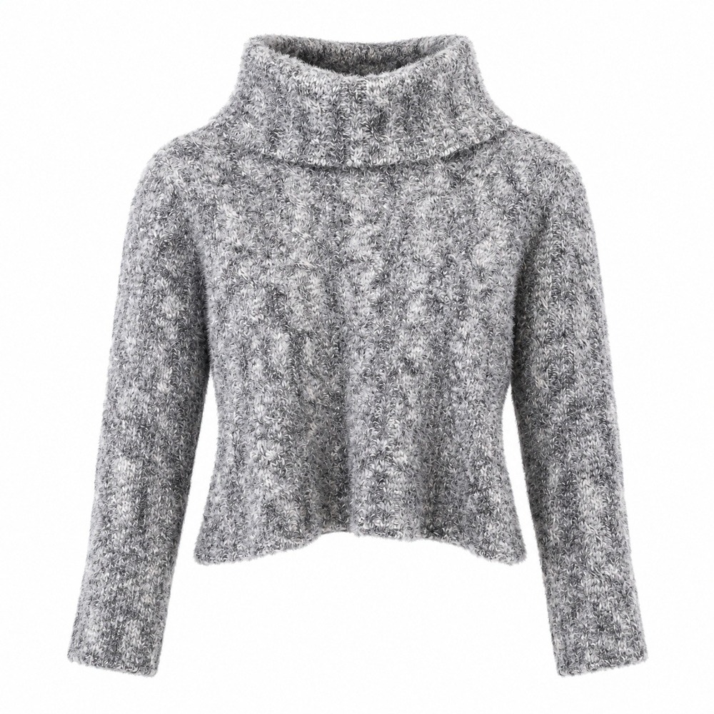 Peruvian Link Baby Alpaca Cowl Neck Cropped Sweater Grey Marled Knit Small Women